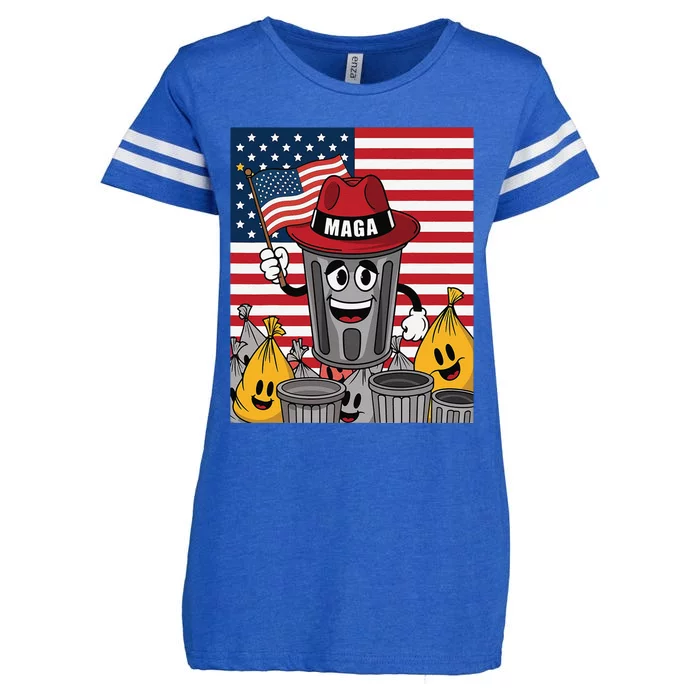 Proud Maga Garbage Trump Supporter Trash Can Cartoon Funny Gift Enza Ladies Jersey Football T-Shirt