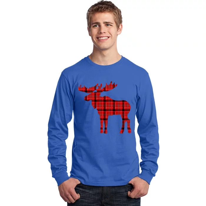 Plaid Moose Gift Christmas Holiday Deer Tall Long Sleeve T-Shirt