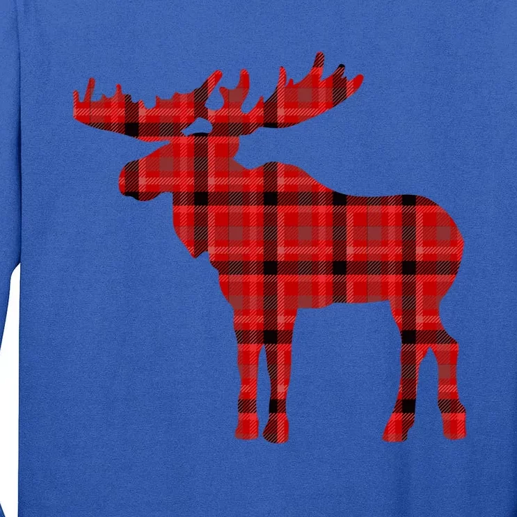 Plaid Moose Gift Christmas Holiday Deer Tall Long Sleeve T-Shirt