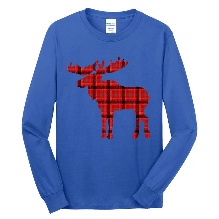 Plaid Moose Gift Christmas Holiday Deer Tall Long Sleeve T-Shirt