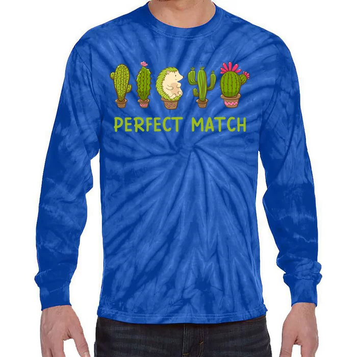 Perfect Match Hedgehog And Cactus Valentine's Day Gift Tie-Dye Long Sleeve Shirt