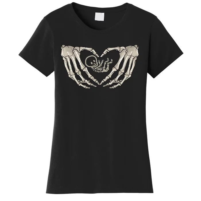 Pregnant Mom Halloween Costume with Xray Skeleton Baby Women's T-Shirt