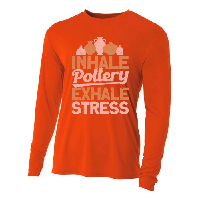 Pottery Makers Inhale Pottery Exhale Stress Pottery Clay Gift Cooling Performance Long Sleeve Crew