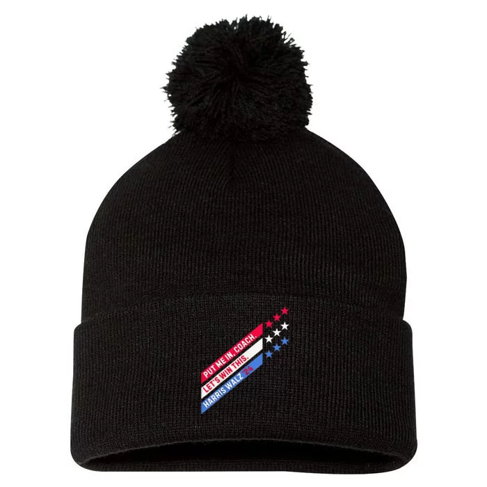 Put Me In Coach Let’S Win This Kamala Harris Walz Waltz 2024 Pom Pom 12in Knit Beanie