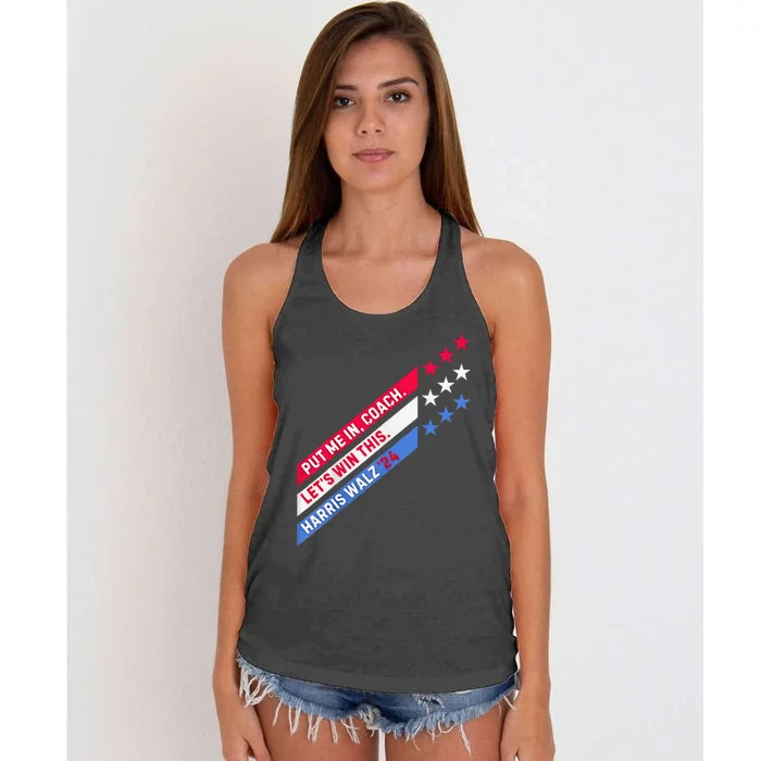 Put Me In Coach Let’S Win This Kamala Harris Walz Waltz 2024 Women's Knotted Racerback Tank