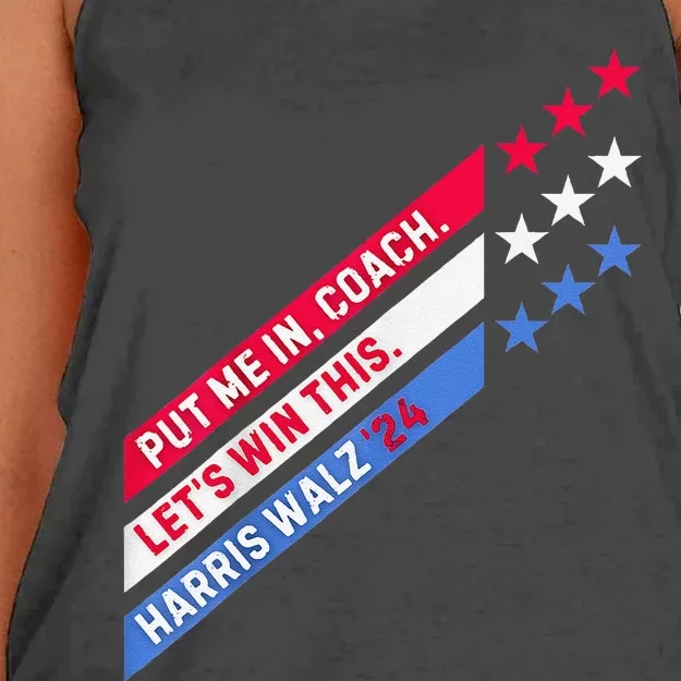 Put Me In Coach Let’S Win This Kamala Harris Walz Waltz 2024 Women's Knotted Racerback Tank