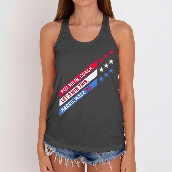 Put Me In Coach Let’S Win This Kamala Harris Walz Waltz 2024 Women's Knotted Racerback Tank