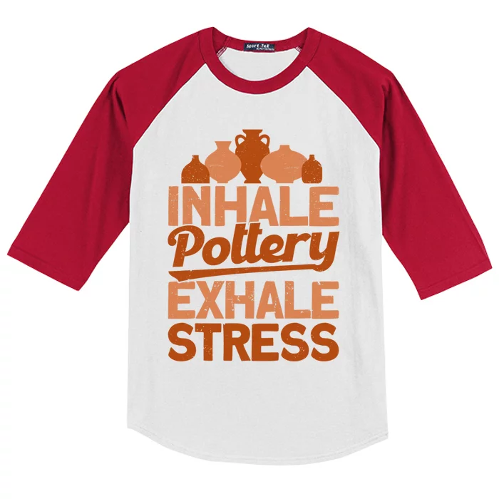 Pottery Makers Inhale Pottery Exhale Stress Pottery Clay Gift Kids Colorblock Raglan Jersey