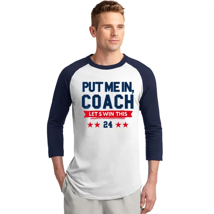 Put Me In Coach Let’S Win This Kamala Harris Walz Waltz 2024 Baseball Sleeve Shirt