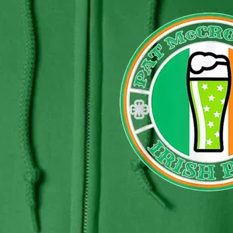 Pat McCrotchs Irish Pub Green Beer St Patricks Full Zip Hoodie