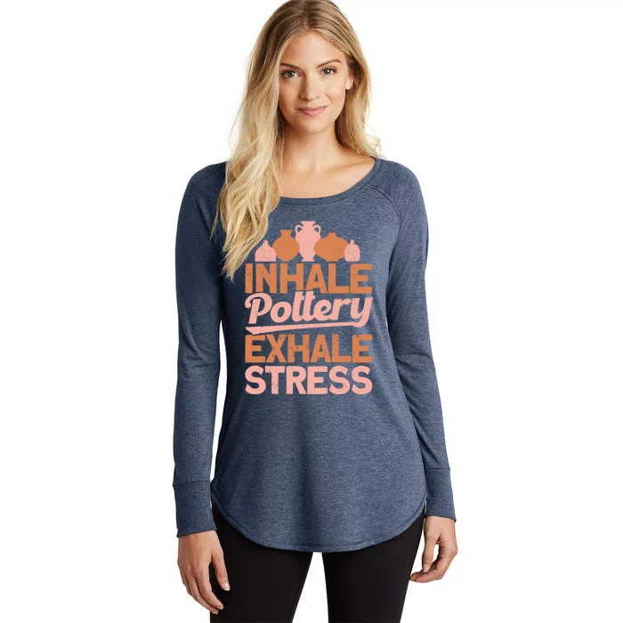 Pottery Makers Inhale Pottery Exhale Stress Pottery Clay Funny Gift Women's Perfect Tri Tunic Long Sleeve Shirt