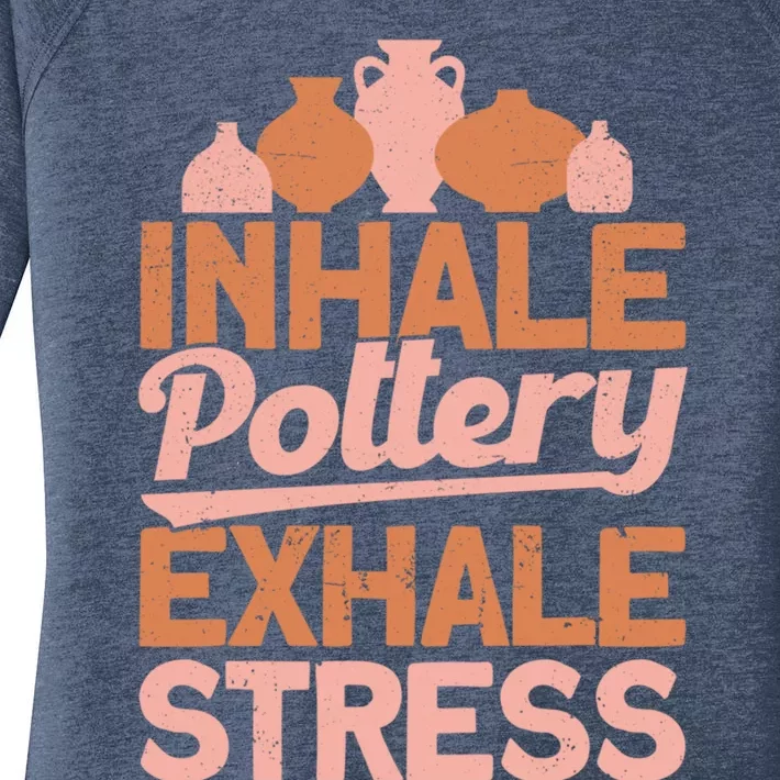 Pottery Makers Inhale Pottery Exhale Stress Pottery Clay Funny Gift Women's Perfect Tri Tunic Long Sleeve Shirt