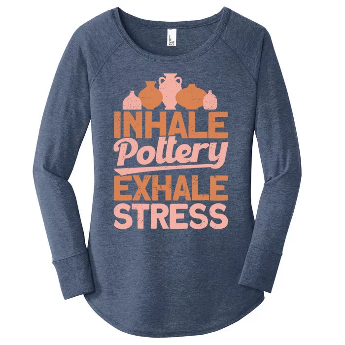 Pottery Makers Inhale Pottery Exhale Stress Pottery Clay Funny Gift Women's Perfect Tri Tunic Long Sleeve Shirt