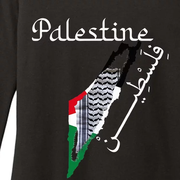 Palestine Map Keffiyeh Scarf Palestinian Flag in Arabic Womens CVC Long Sleeve Shirt