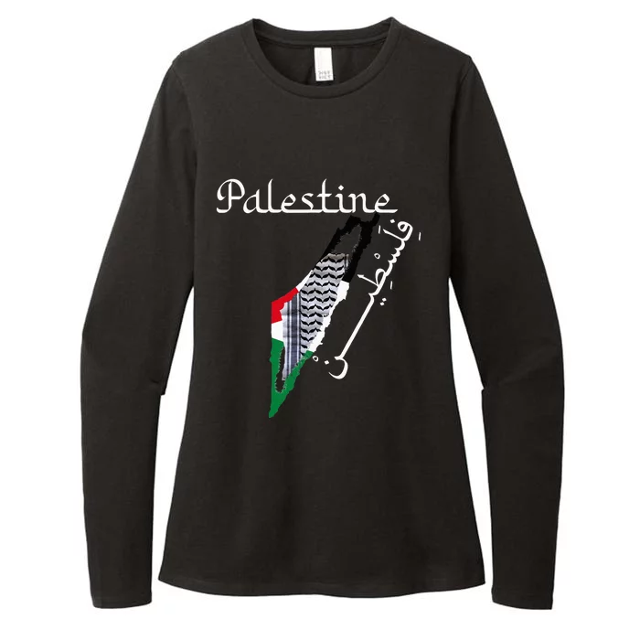 Palestine Map Keffiyeh Scarf Palestinian Flag in Arabic Womens CVC Long Sleeve Shirt