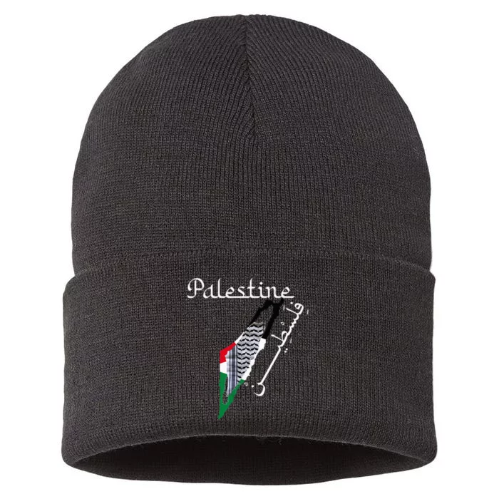 Palestine Map Keffiyeh Scarf Palestinian Flag in Arabic Sustainable Knit Beanie