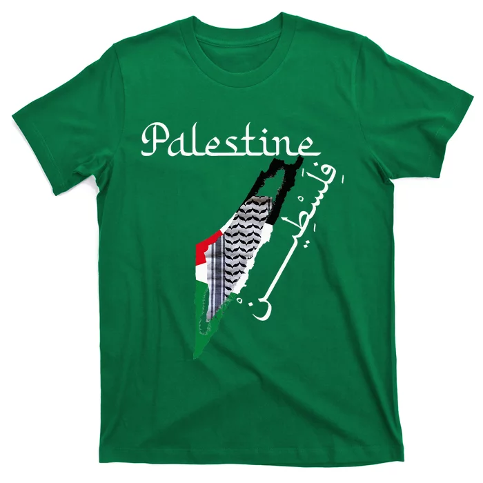 Palestine Map Keffiyeh Scarf Palestinian Flag in Arabic T-Shirt ...