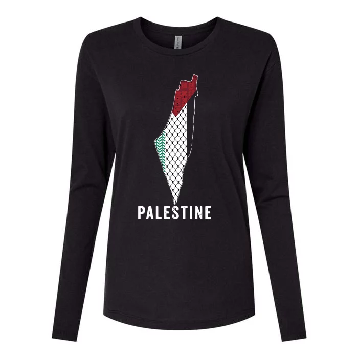 Palestine Map Kofeyah Palestine Womens Cotton Relaxed Long Sleeve T-Shirt