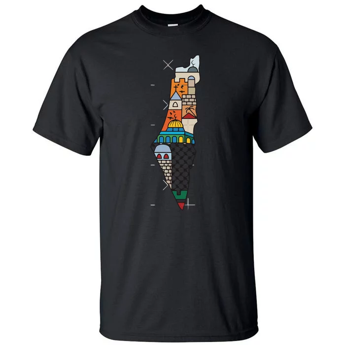 Palestine Map Kofeyah Palestine Tall T-Shirt