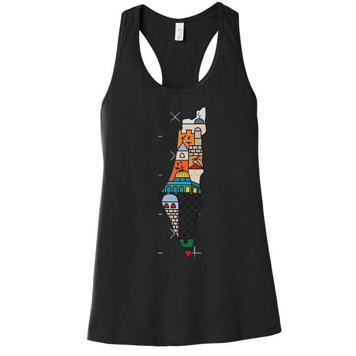 Palestine Map Kofeyah Palestine Women's Racerback Tank