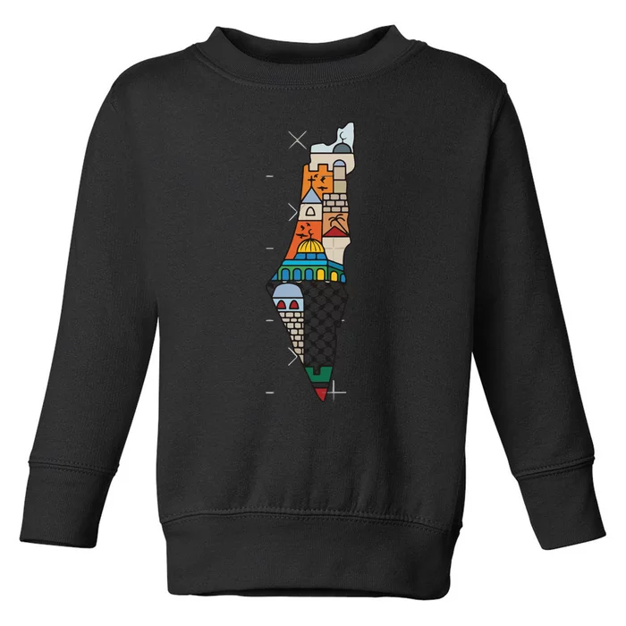 Palestine Map Kofeyah Palestine Toddler Sweatshirt