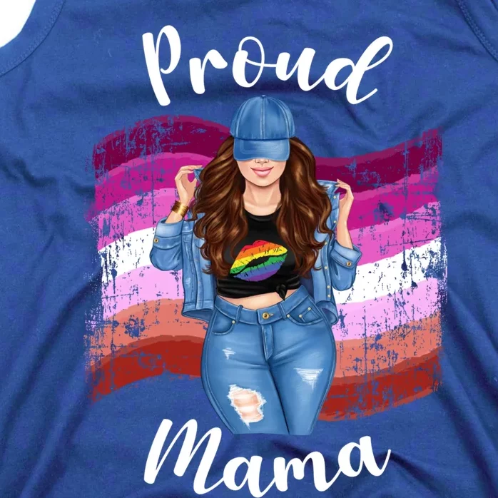 Proud Mama Lesbian Pride Lgbtq Brunette Mom Lesbian Flag Gift Tank Top