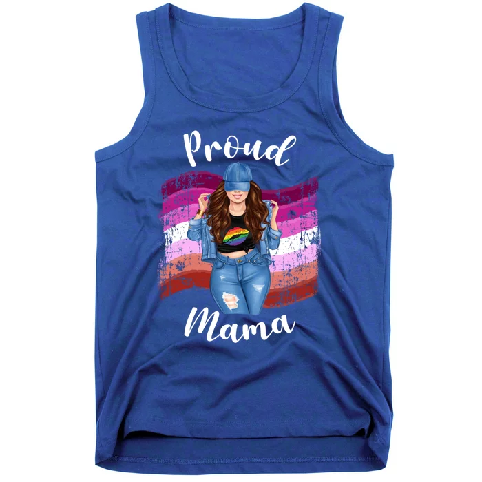 Proud Mama Lesbian Pride Lgbtq Brunette Mom Lesbian Flag Gift Tank Top