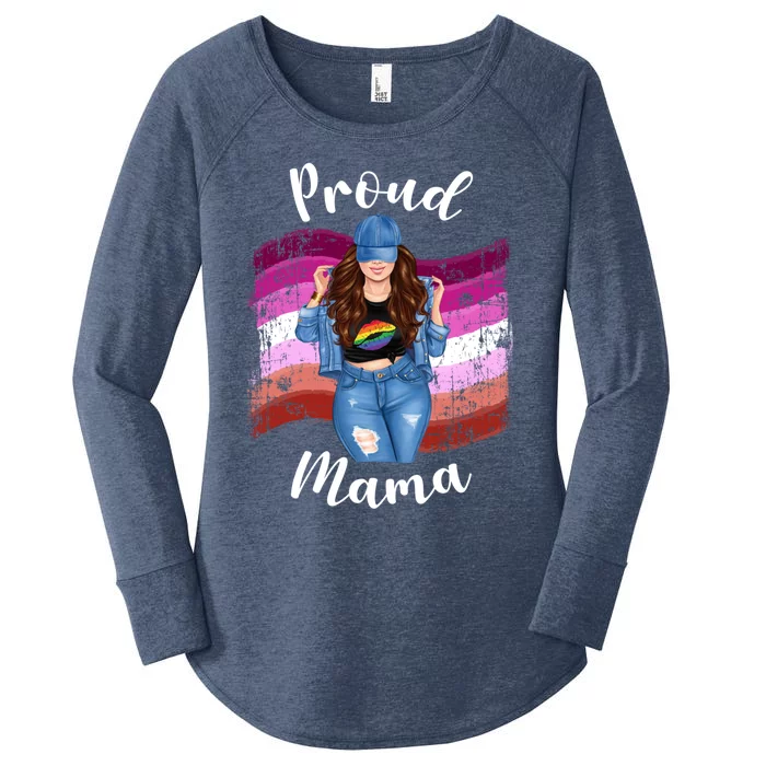 Proud Mama Lesbian Pride Lgbtq Brunette Mom Lesbian Flag Gift Women's Perfect Tri Tunic Long Sleeve Shirt