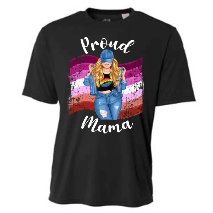 Proud Mama Lesbian Pride Lgbtq Blonde Mom Lesbian Flag Gift Cooling Performance Crew T-Shirt