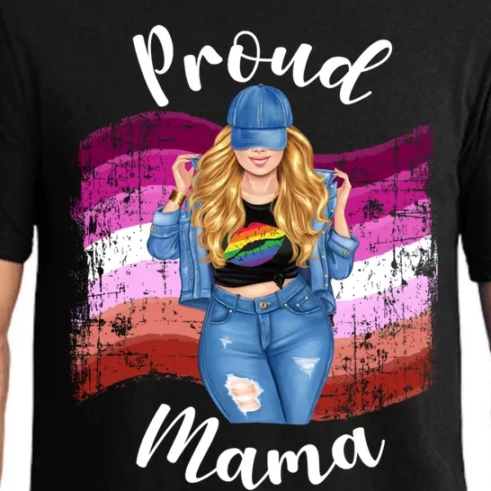 Proud Mama Lesbian Pride Lgbtq Blonde Mom Lesbian Flag Gift Pajama Set