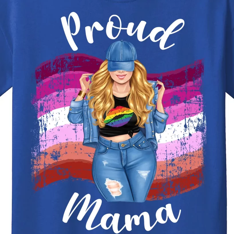 Proud Mama Lesbian Pride Lgbtq Blonde Mom Lesbian Flag Gift Kids T-Shirt