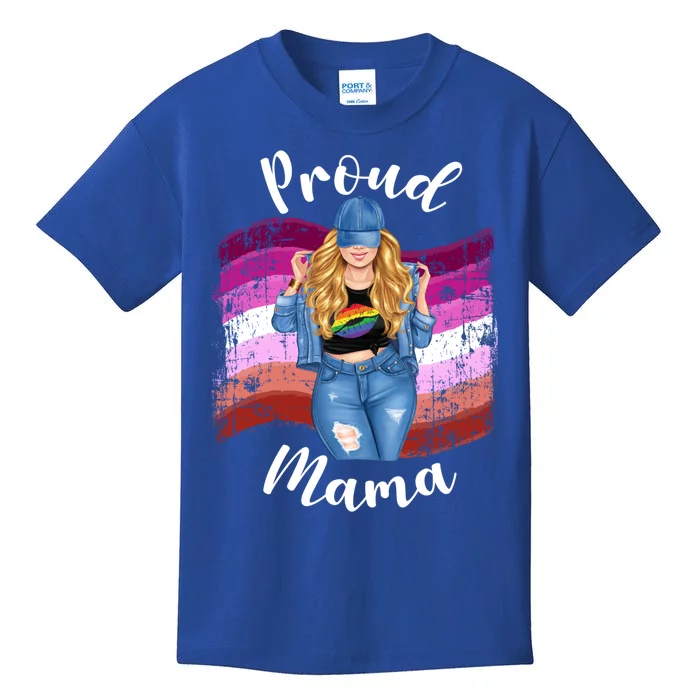 Proud Mama Lesbian Pride Lgbtq Blonde Mom Lesbian Flag Gift Kids T-Shirt