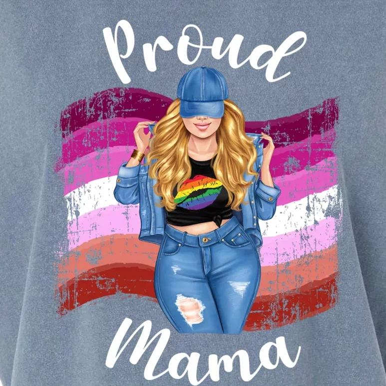 Proud Mama Lesbian Pride Lgbtq Blonde Mom Lesbian Flag Gift Garment-Dyed Women's Muscle Tee