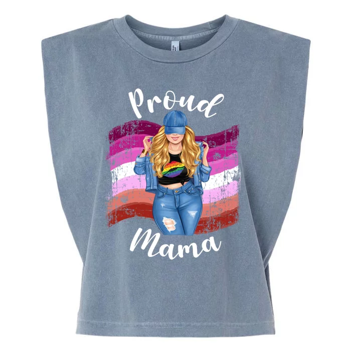 Proud Mama Lesbian Pride Lgbtq Blonde Mom Lesbian Flag Gift Garment-Dyed Women's Muscle Tee