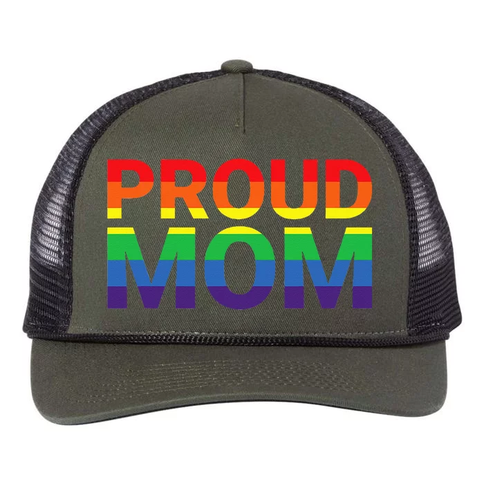 Proud Mom LGBTQ+ Lesbian Gay Support Ally Retro Rope Trucker Hat Cap