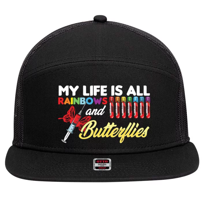 Phlebotomy My Life Is Rainbows Butterflies Phlebotomist 7 Panel Mesh Trucker Snapback Hat