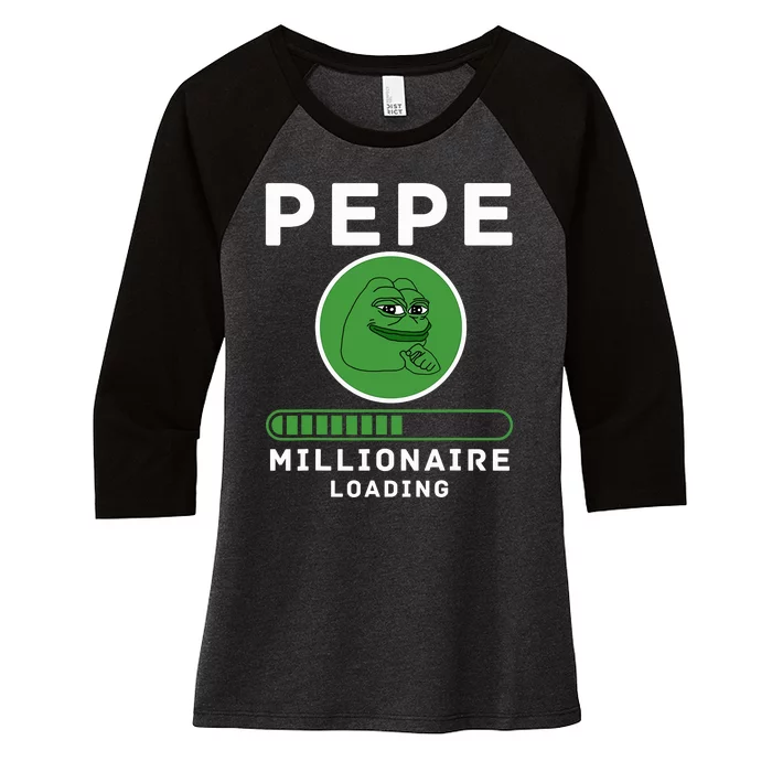 Pepe Millionaire Loading Crypto Meme Shitcoin Women's Tri-Blend 3/4-Sleeve Raglan Shirt