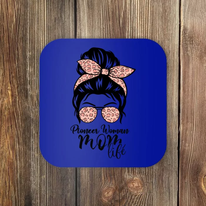 Pioneer Mom Life Messy Bun Leopard Sunglasses Great Gift Coaster