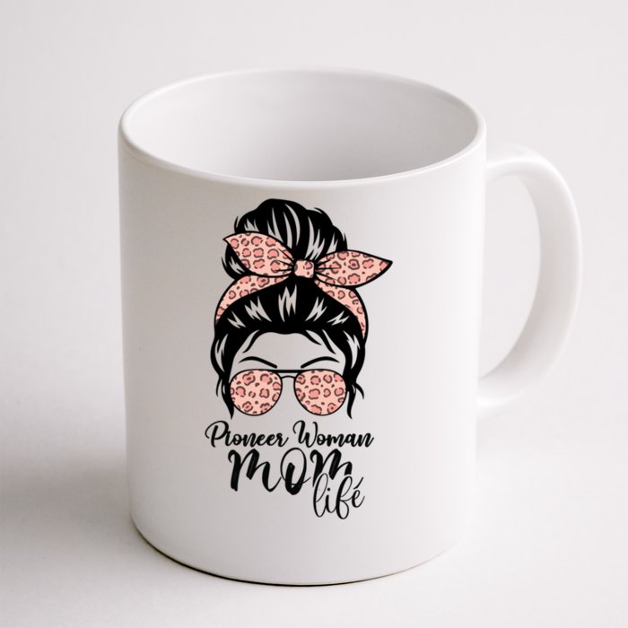 Pioneer Mom Life Messy Bun Leopard Sunglasses Great Gift Front & Back Coffee Mug