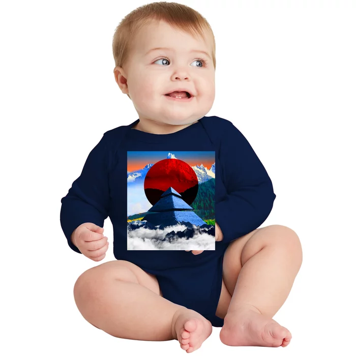 Pyramid Mountain Landscape Art Baby Long Sleeve Bodysuit