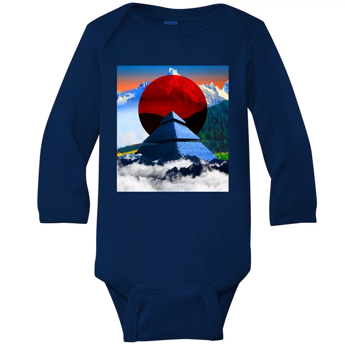 Pyramid Mountain Landscape Art Baby Long Sleeve Bodysuit