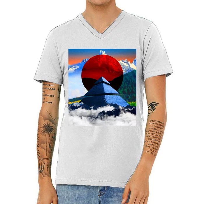 Pyramid Mountain Landscape Art V-Neck T-Shirt