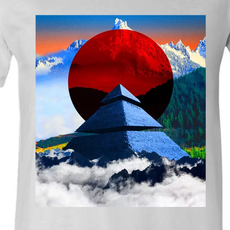 Pyramid Mountain Landscape Art V-Neck T-Shirt