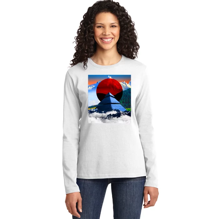 Pyramid Mountain Landscape Art Ladies Long Sleeve Shirt