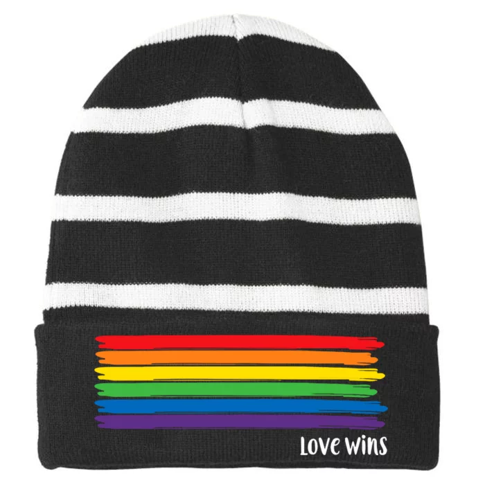 Pride Month Love Wins Rainbow Striped Beanie with Solid Band