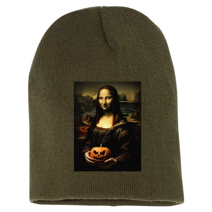 Pumpkin Mona Lisa A Pumpkin On Classic Art Short Acrylic Beanie