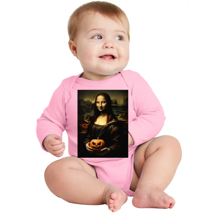 Pumpkin Mona Lisa A Pumpkin On Classic Art Baby Long Sleeve Bodysuit