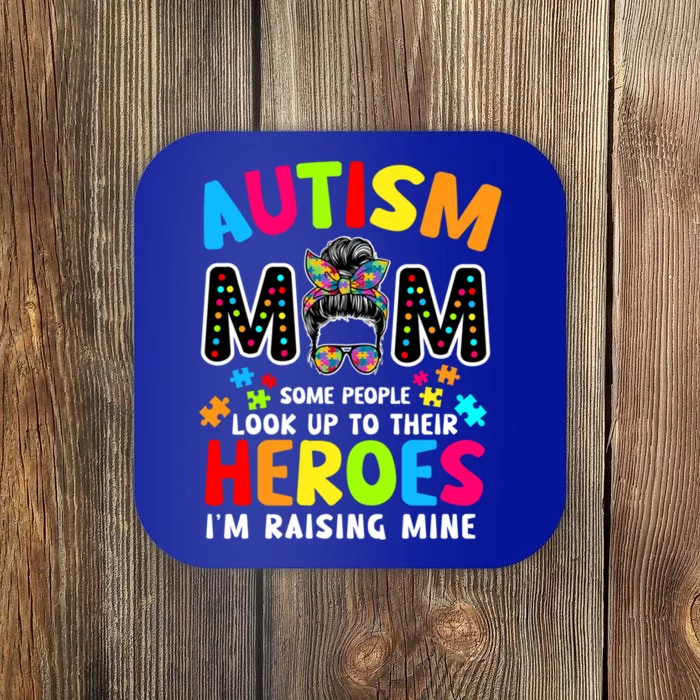 Puzzle Mommy Mama Autism Mom Raising Heroes Messy Bun Cute Gift Coaster