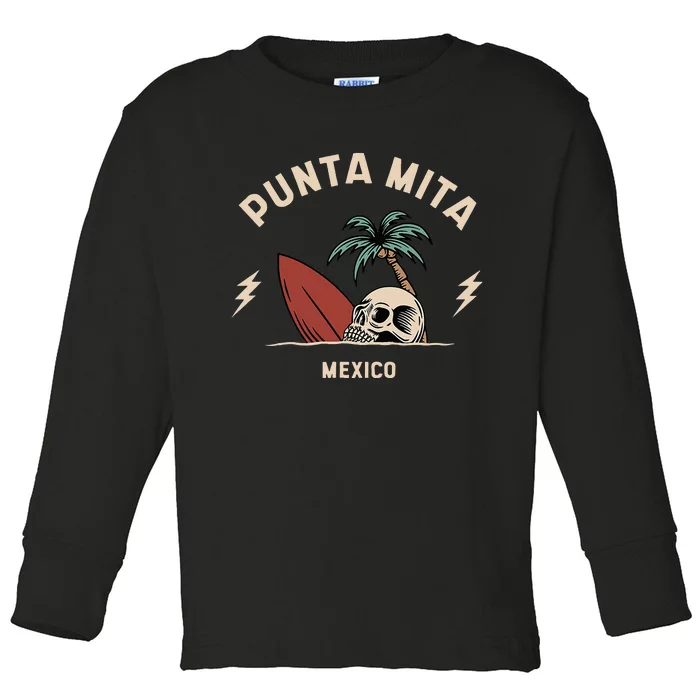 Punta Mita Mexico Vintage Surfing Skeleton Skull Toddler Long Sleeve Shirt