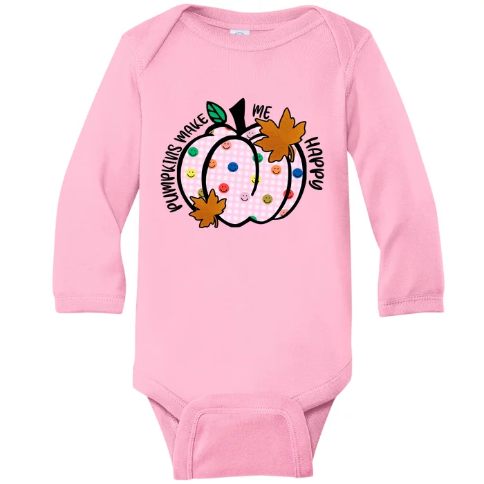 Pumpkins Make Me Happy Cute Fall Autumn Baby Long Sleeve Bodysuit